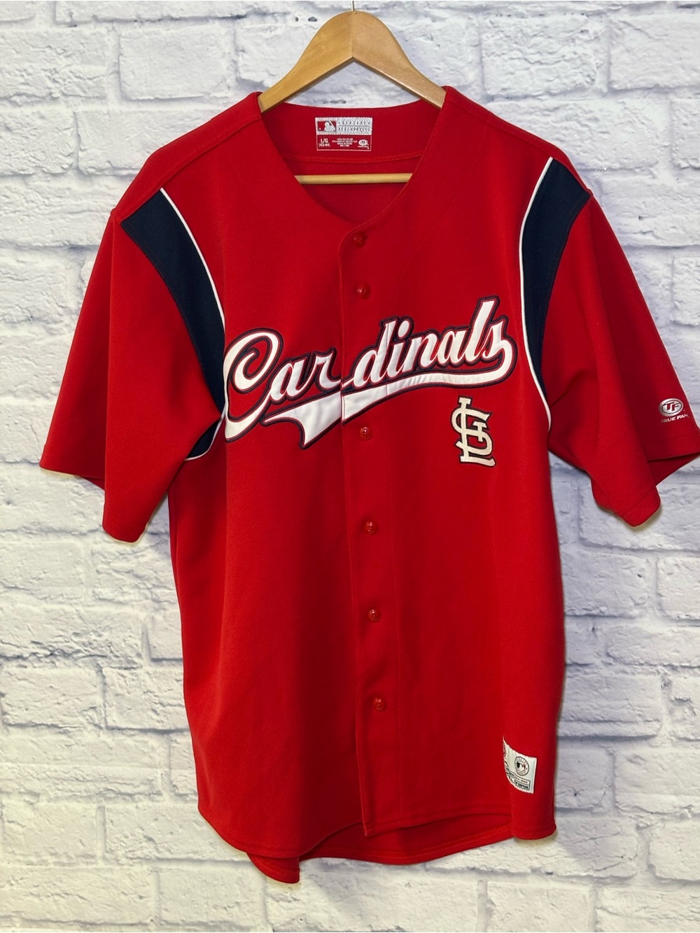 MLB True Fan Cardinals Mens Script Baseball Jersey Shirt Red Size Medium